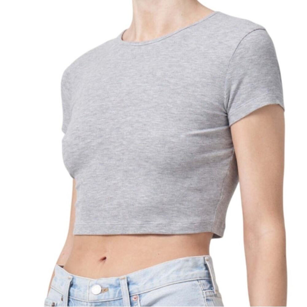 Agolde Savannah Baby Tee Women's S Grey Heather Micro Ribbed Cropped Sample NEW